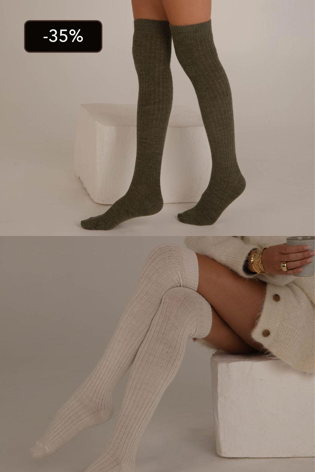 Pack x2 Jambière Alpaga Kaki/Crème