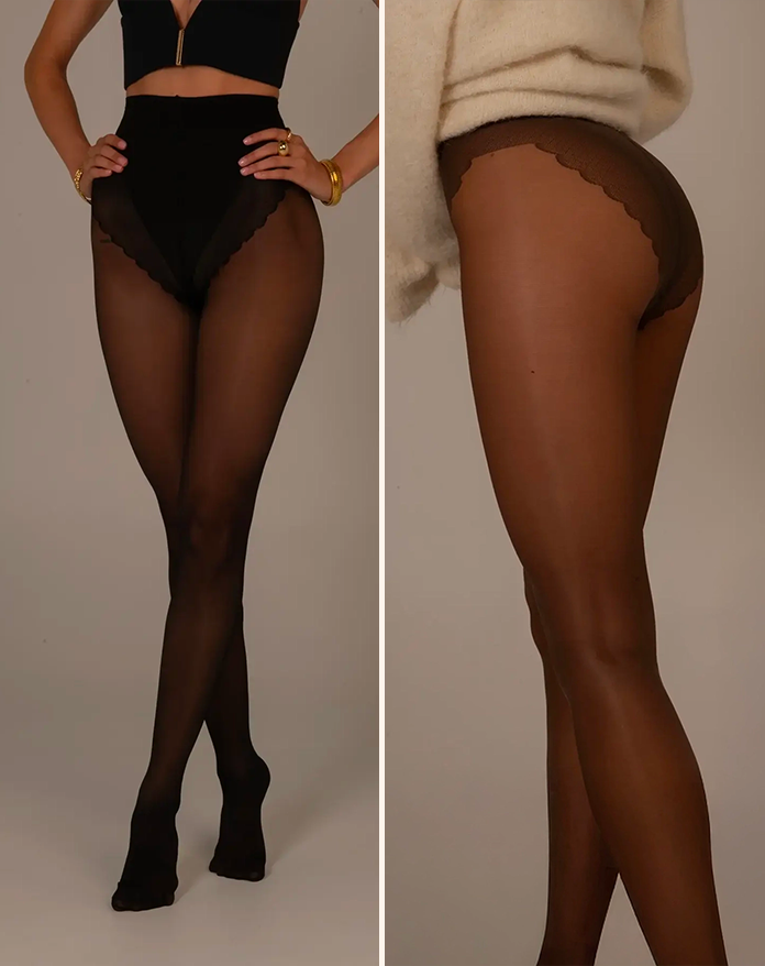 Pack x 2 Collant Gainant Bikini - 40D - Noir/Marron